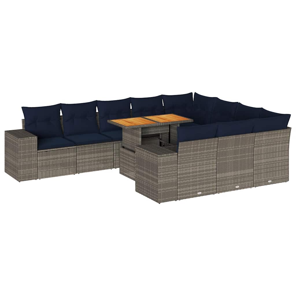 Set Divani da Giardino 11 pz con Cuscini in Polyrattan Grigio