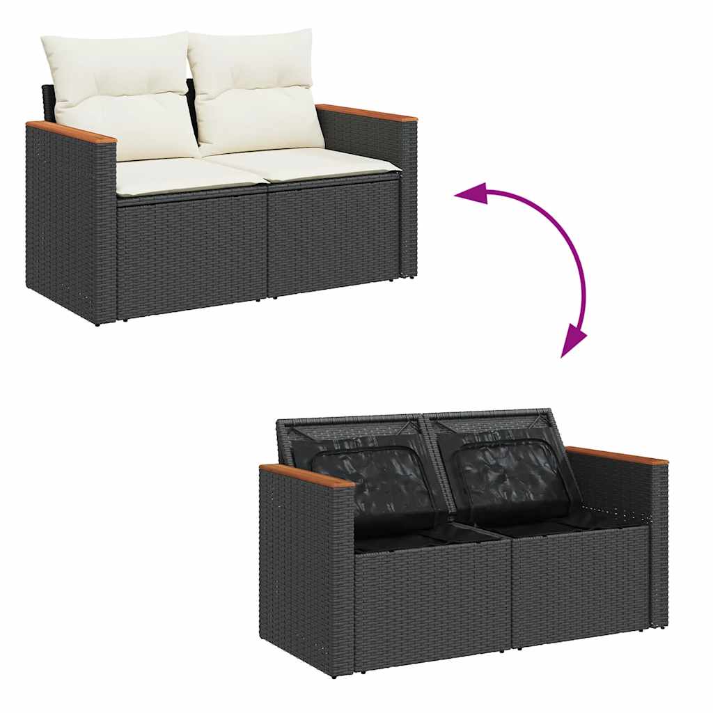 Set Divani da Giardino 5 pz con Cuscini Nero Polyrattan Acacia | homemem39