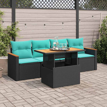 Set Divani da Giardino 5 pz con Cuscini in Polyrattan Nero | homemem39