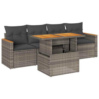 Set Divano Giardino 5 pz con Cuscini Grigio Polyrattan Acacia | homemem39