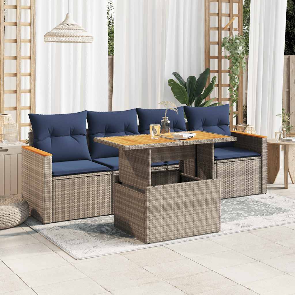 Set Divano da Giardino 5 pz con Cuscini Grigio in Polyrattan | homemem39