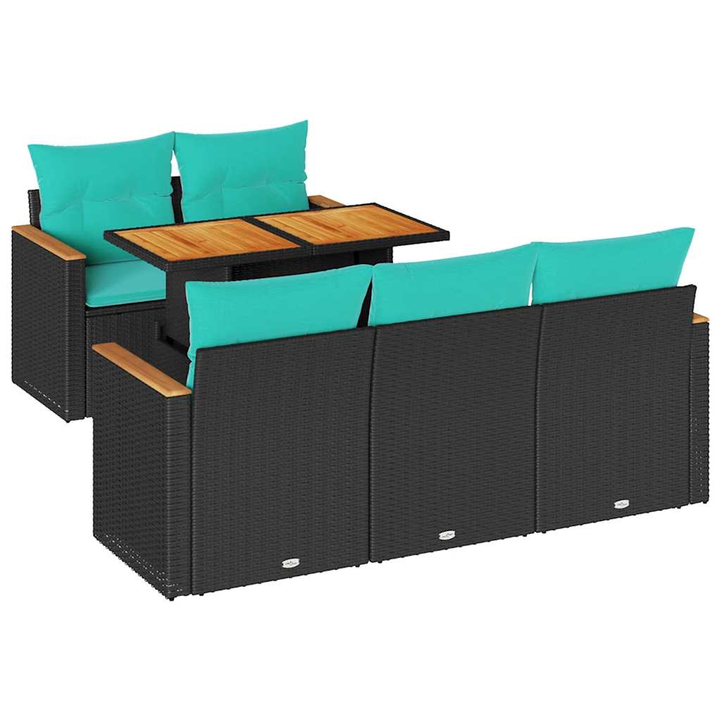 Set Divano da Giardino 6 pz con Cuscini Nero in Polyrattan | homemem39