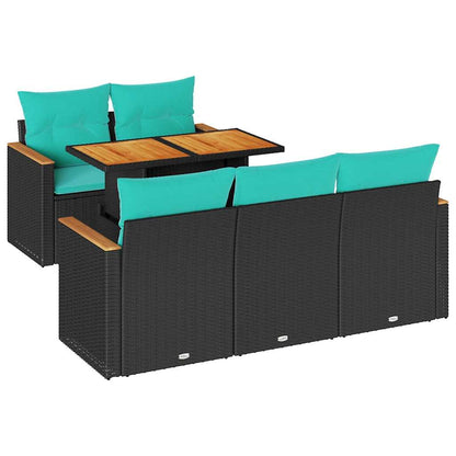 Set Divano da Giardino 6 pz con Cuscini Nero in Polyrattan | homemem39