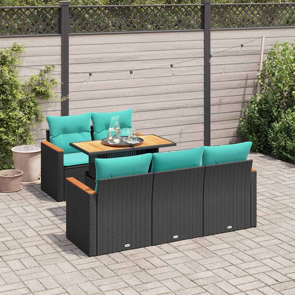 Set Divano da Giardino 6 pz con Cuscini Nero in Polyrattan | homemem39