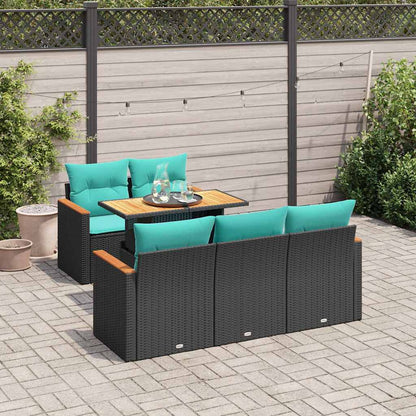 Set Divano da Giardino 6 pz con Cuscini Nero in Polyrattan | homemem39