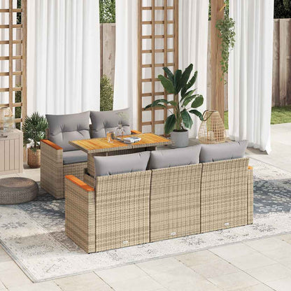 Set Divano da Giardino 6 pz con Cuscini Beige Polyrattan Acacia | homemem39