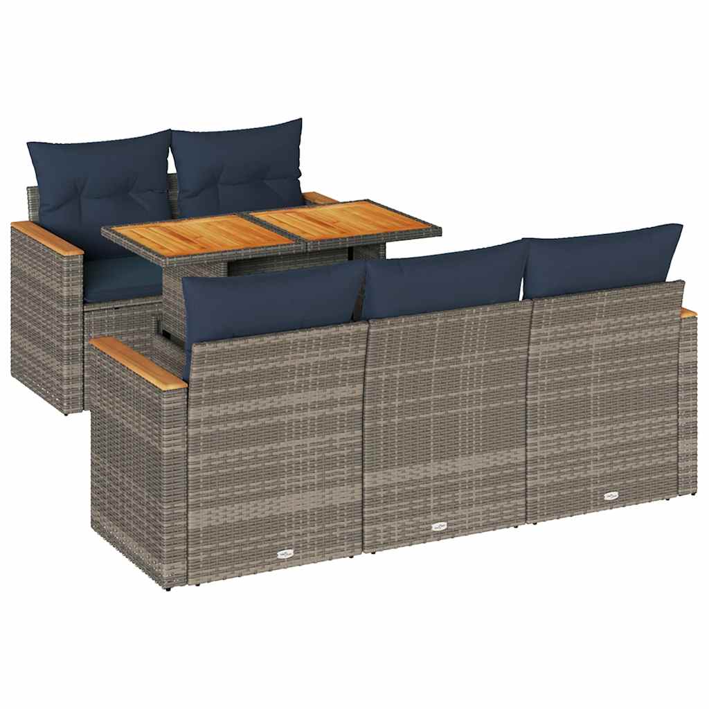 Set Divano da Giardino 6 pz con Cuscini Grigio in Polyrattan | homemem39