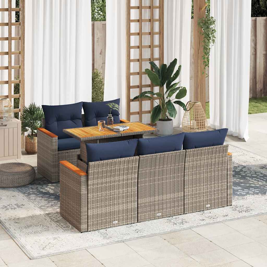 Set Divano da Giardino 6 pz con Cuscini Grigio in Polyrattan | homemem39