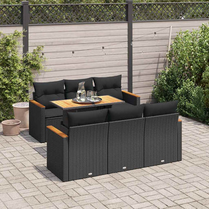 Set Divani da Giardino con Cuscini 7pz Nero Polyrattan Acacia | homemem39