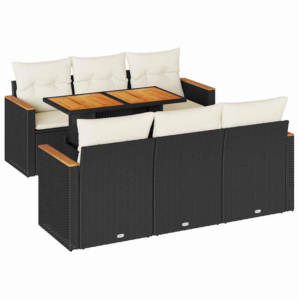 Set Divani da Giardino con Cuscini 7pz Nero Polyrattan Acacia | homemem39