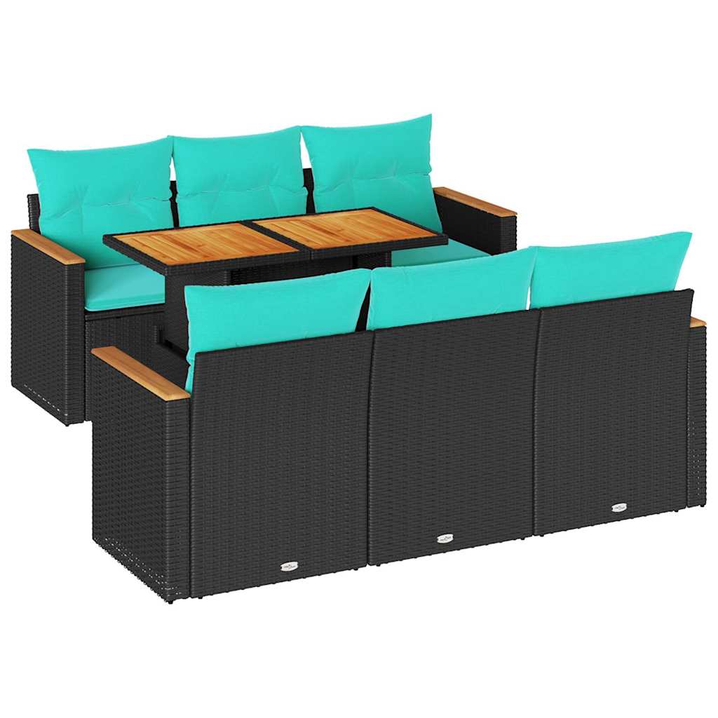 Set Divani da Giardino con Cuscini 7pz Nero Polyrattan | homemem39