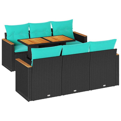 Set Divani da Giardino con Cuscini 7pz Nero Polyrattan | homemem39