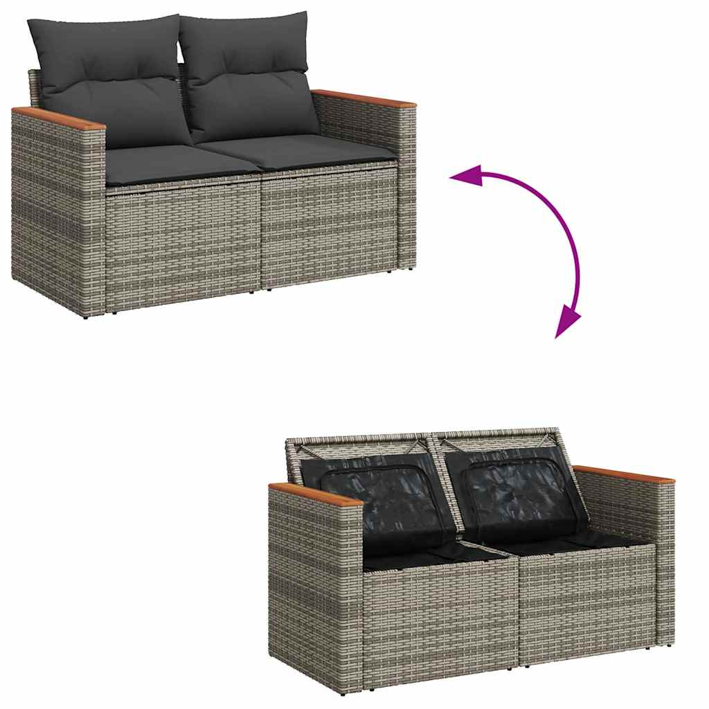 Set Divani da Giardino 7pz con Cuscini Grigio Polyrattan Acacia | homemem39