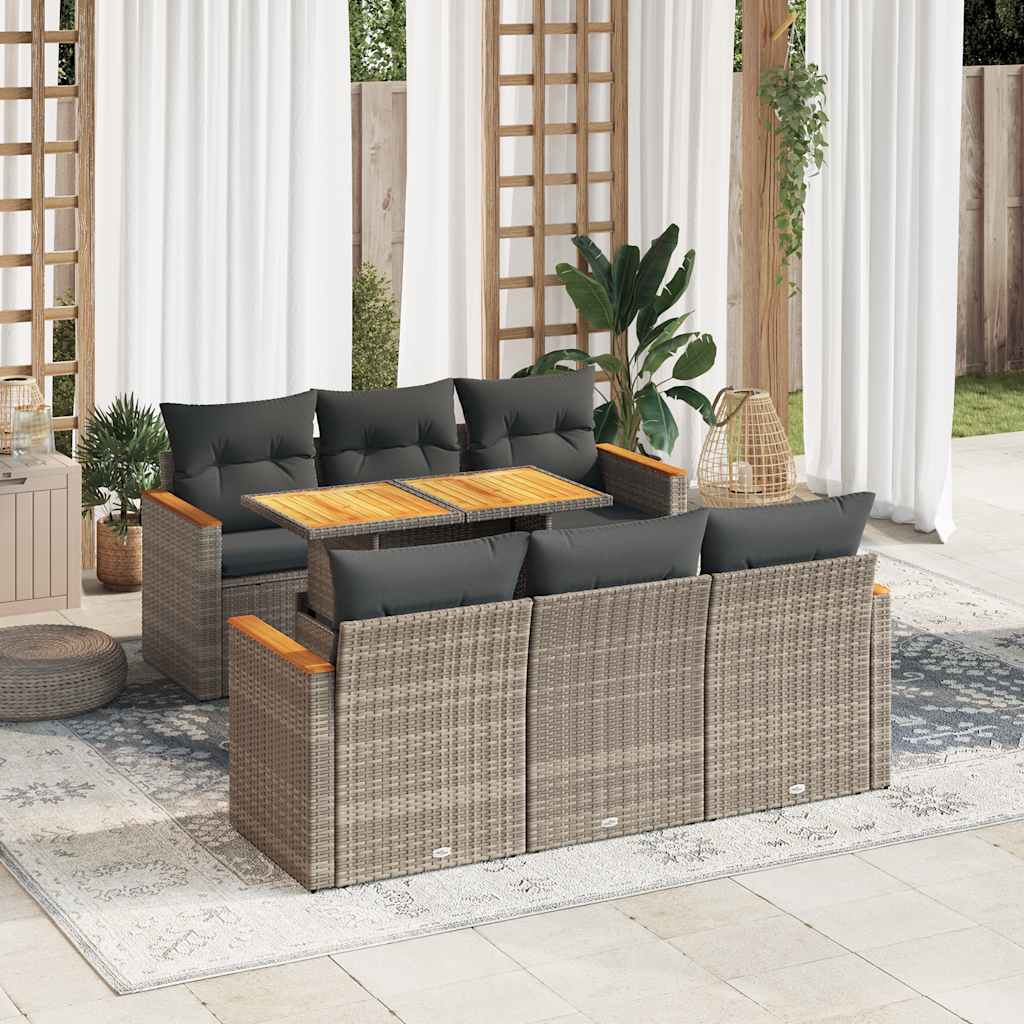 Set Divani da Giardino 7pz con Cuscini Grigio Polyrattan Acacia | homemem39