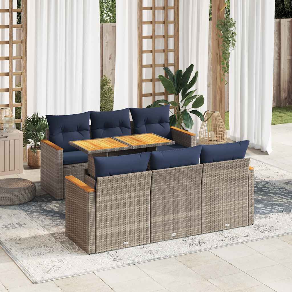 Set Divani da Giardino 7 pz con Cuscini Grigio in Polyrattan | homemem39