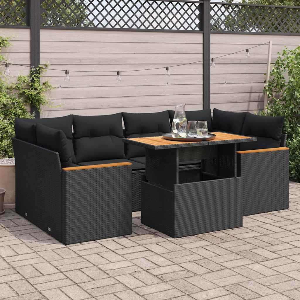 Set Divano da Giardino 6 pz con Cuscini Nero Polyrattan Acacia | homemem39