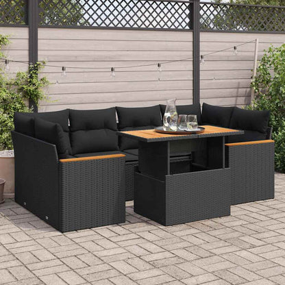 Set Divano da Giardino 6 pz con Cuscini Nero Polyrattan Acacia | homemem39