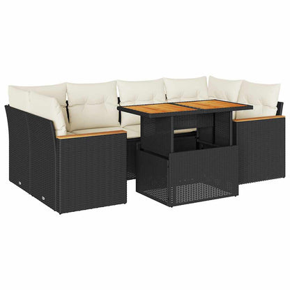 Set Divano da Giardino 6 pz con Cuscini Nero Polyrattan Acacia | homemem39