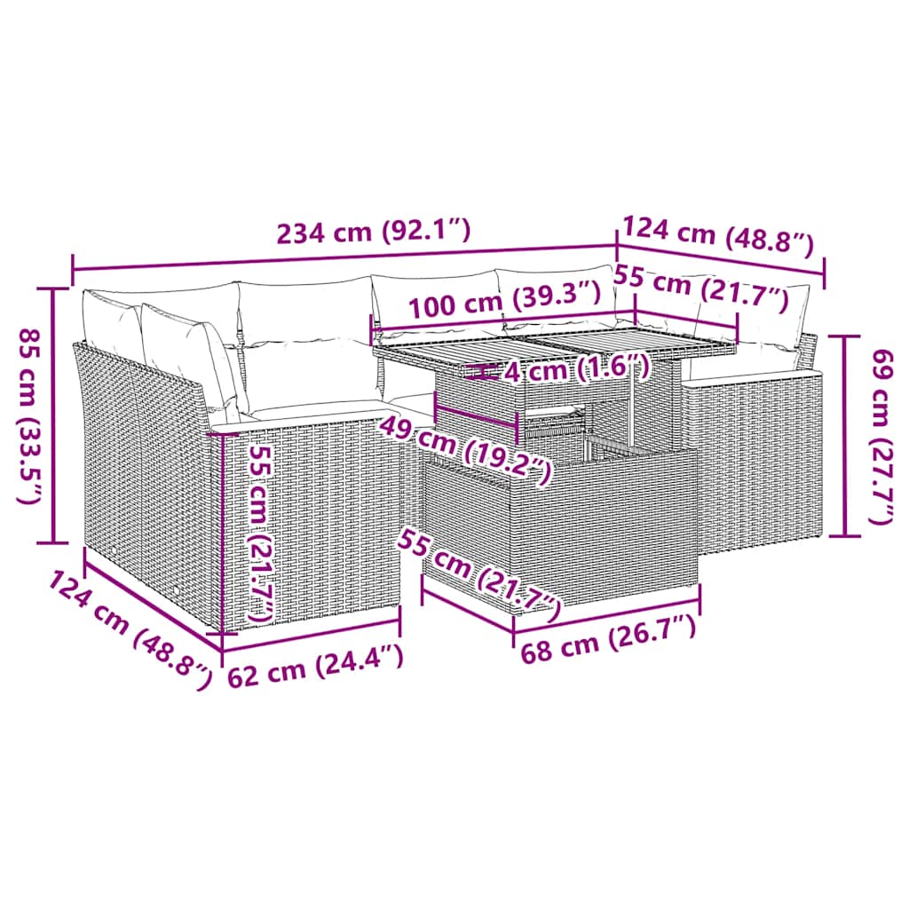 Set Divano da Giardino 6 pz con Cuscini Nero Polyrattan Acacia | homemem39