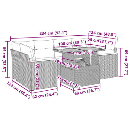 Set Divano da Giardino 6 pz con Cuscini Nero Polyrattan Acacia | homemem39