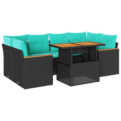 Set Divani da Giardino con Cuscini 7pz Nero Polyrattan