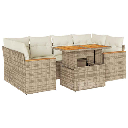 Set Divano da Giardino 6 pz con Cuscini Beige Polyrattan Acacia