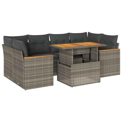 Set Divano da Giardino 6pz con Cuscini Grigio Polyrattan Acacia