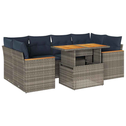 Set Divani da Giardino 7 pz con Cuscini Grigio in Polyrattan | homemem39