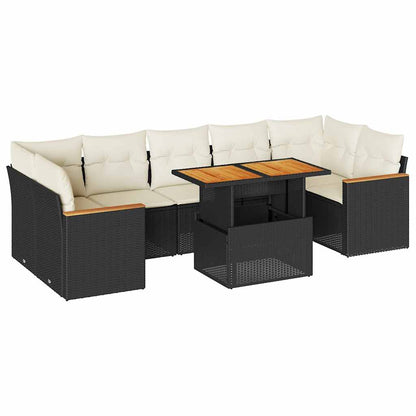Set Divani da Giardino con Cuscini 8 pz Nero Polyrattan Acacia | homemem39