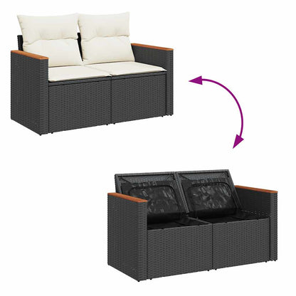Set Divani da Giardino con Cuscini 8 pz Nero Polyrattan Acacia | homemem39