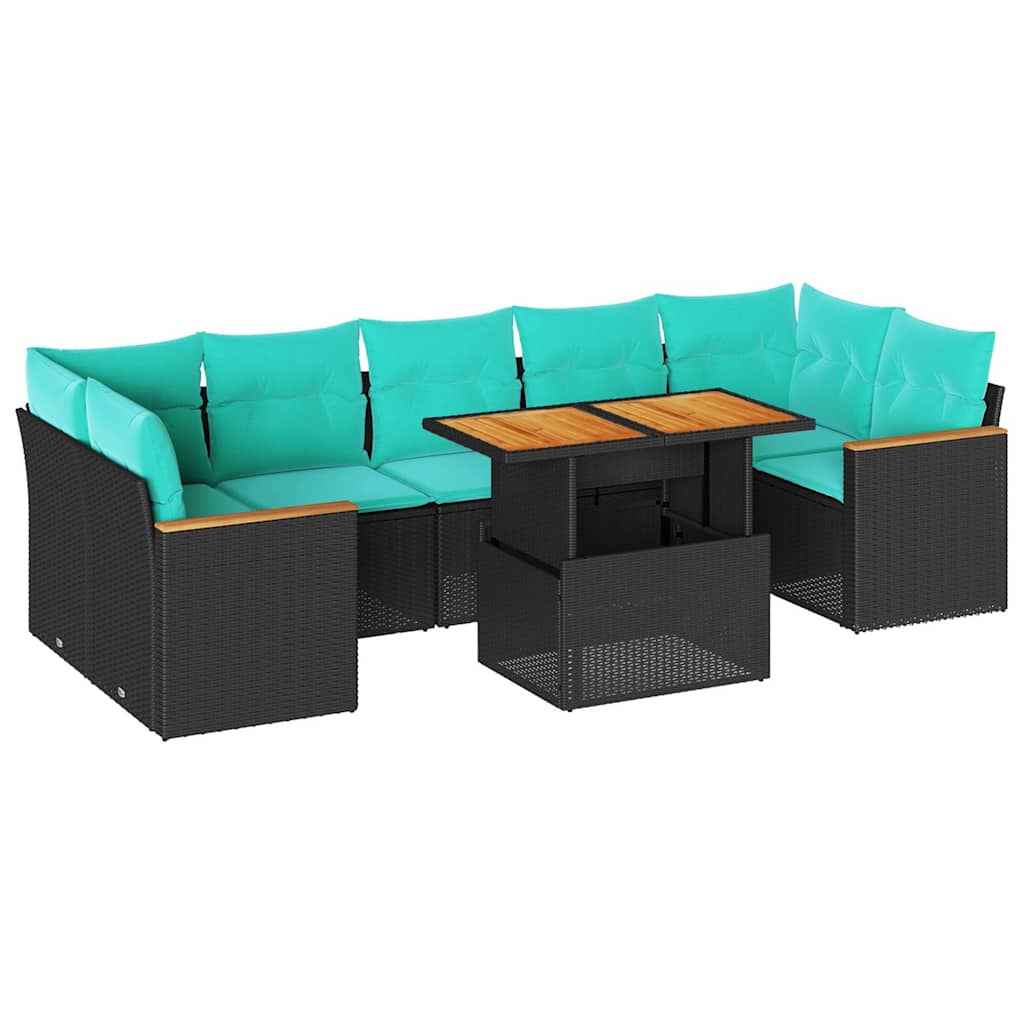 Set Divani da Giardino con Cuscini 8 pz Nero in Polyrattan | homemem39