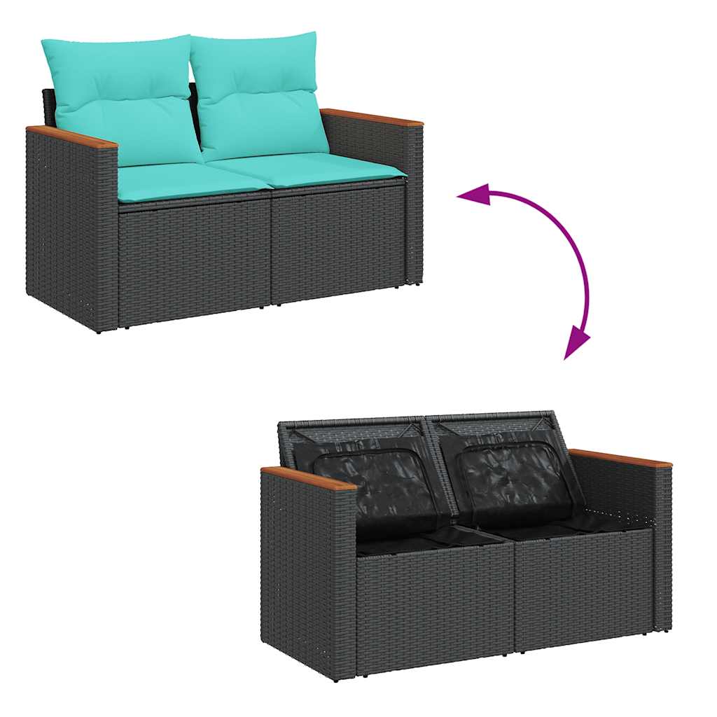 Set Divani da Giardino con Cuscini 8 pz Nero in Polyrattan | homemem39