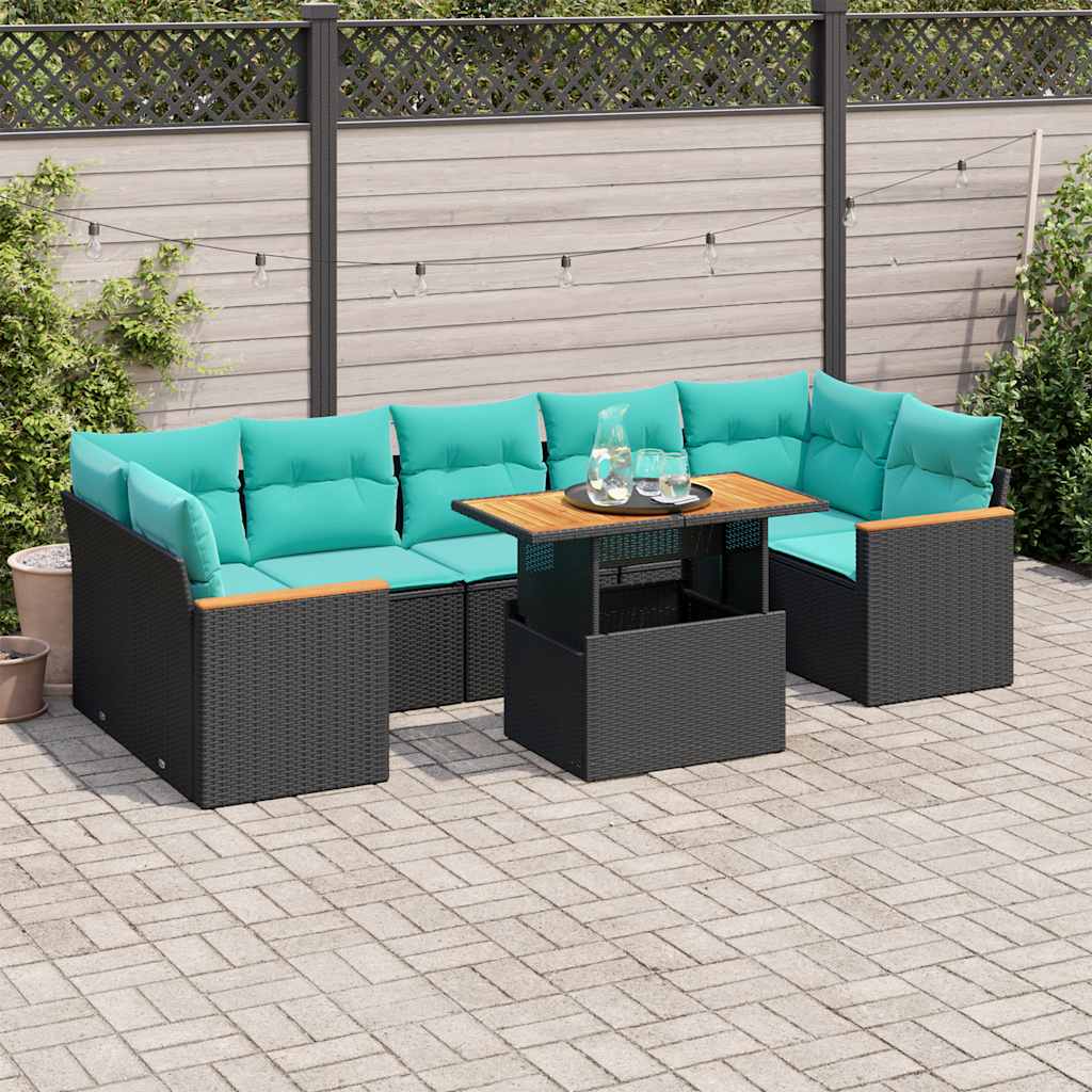 Set Divani da Giardino con Cuscini 8 pz Nero in Polyrattan