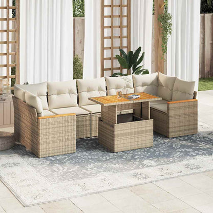 Set Divano da Giardino 8 pz con Cuscini Beige Polyrattan Acacia | homemem39