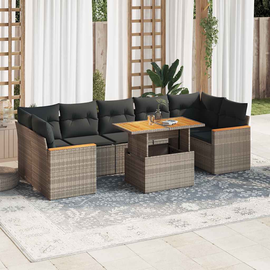Set Divano da Giardino 8pz con Cuscini Grigio Polyrattan Acacia | homemem39