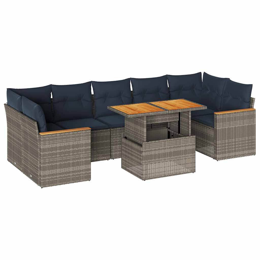 Set Divano da Giardino 8 pz con Cuscini Grigio in Polyrattan | homemem39