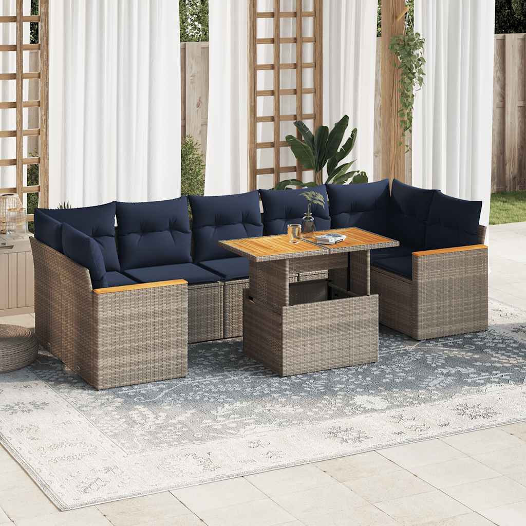 Set Divano da Giardino 8 pz con Cuscini Grigio in Polyrattan | homemem39