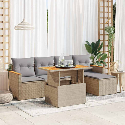 Set Divano da Giardino 6 pz con Cuscini Beige Polyrattan Acacia | homemem39