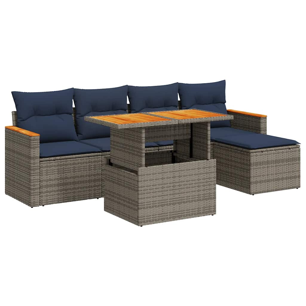 Set Divano da Giardino 6 pz con Cuscini Grigio in Polyrattan
