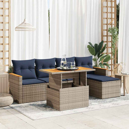 Set Divano da Giardino 6 pz con Cuscini Grigio in Polyrattan