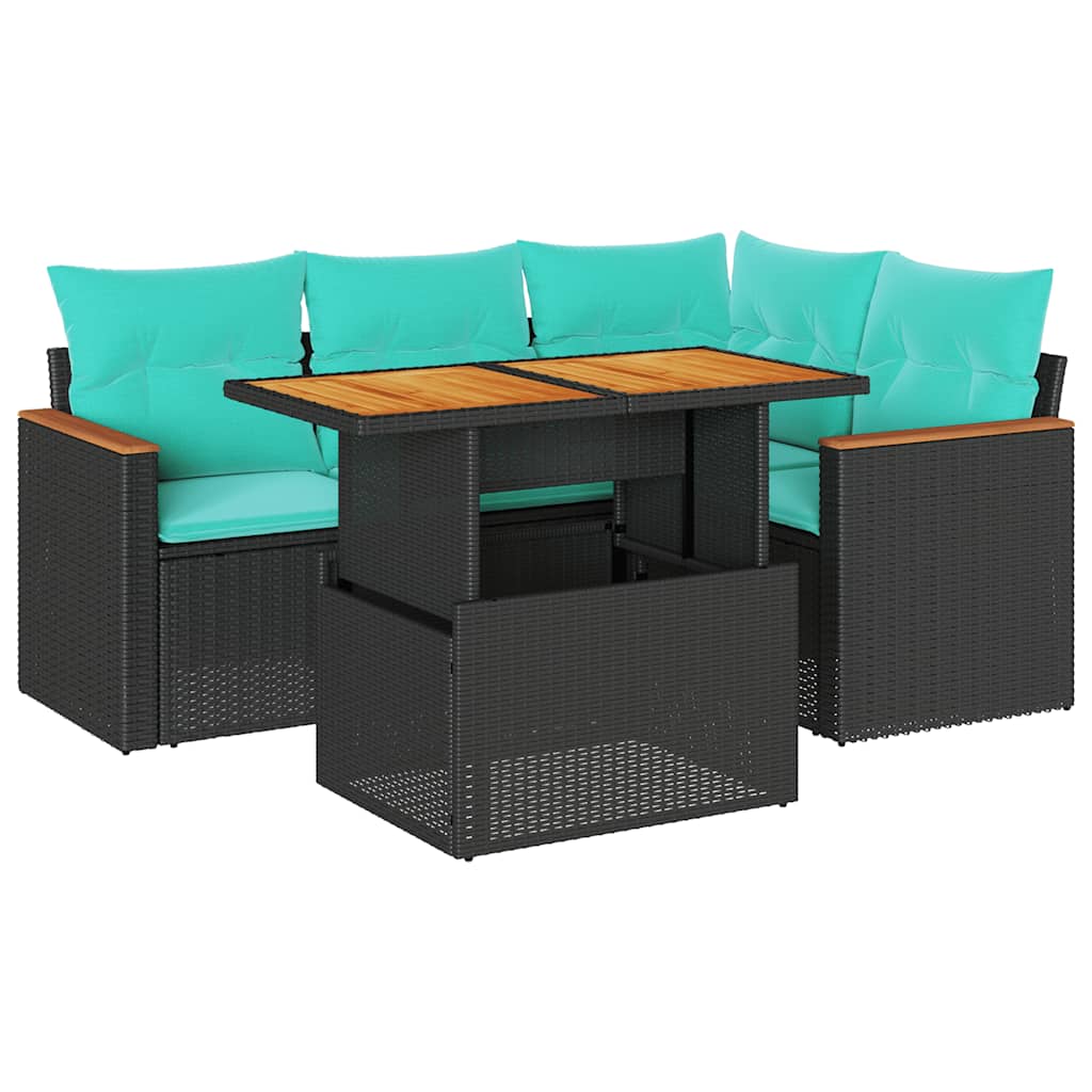 Set Divani da Giardino 5 pz con Cuscini in Polyrattan Nero | homemem39
