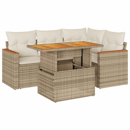 Set Divano da Giardino 5 pz con Cuscini Beige Polyrattan Acacia | homemem39