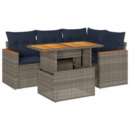 Set Divano da Giardino 5 pz con Cuscini Grigio in Polyrattan | homemem39
