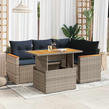 Set Divano da Giardino 5 pz con Cuscini Grigio in Polyrattan