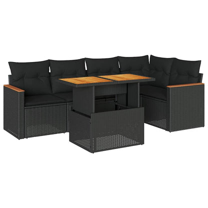 Set Divano da Giardino 6 pz con Cuscini Nero Polyrattan Acacia | homemem39