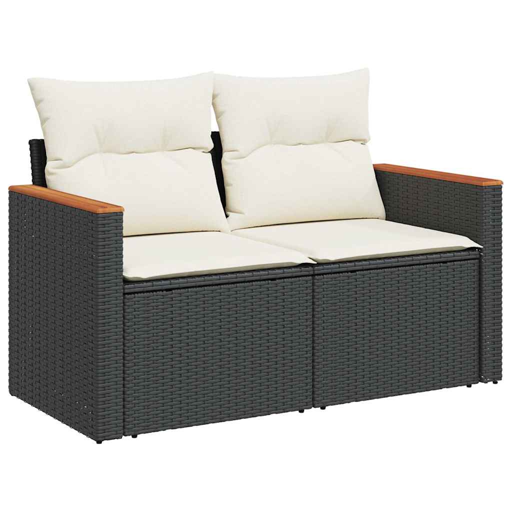 Set Divano da Giardino 6 pz con Cuscini Nero Polyrattan Acacia | homemem39