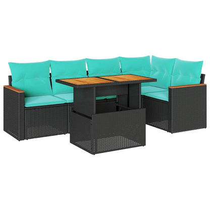 Set Divano da Giardino 6 pz con Cuscini Nero in Polyrattan