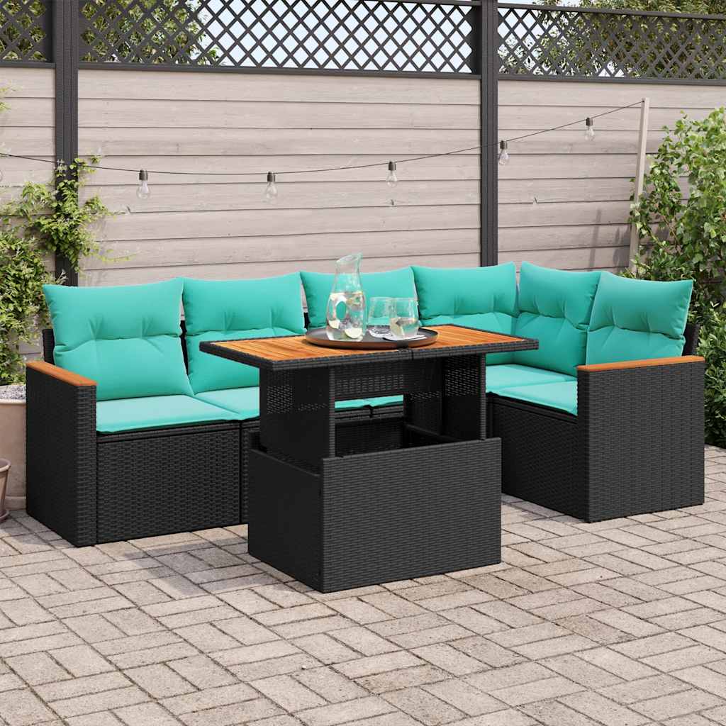 Set Divano da Giardino 6 pz con Cuscini Nero in Polyrattan | homemem39