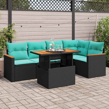 Set Divano da Giardino 6 pz con Cuscini Nero in Polyrattan | homemem39