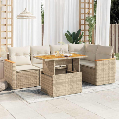 Set Divano da Giardino 6 pz con Cuscini Beige Polyrattan Acacia